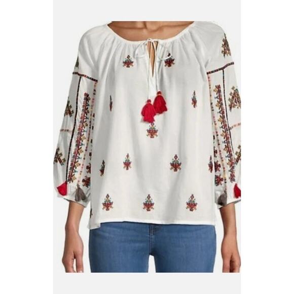 Anthropologie Velvet by Graham & Spencer Embroidered Top, Sz Small, Boho - Picture 1 of 5